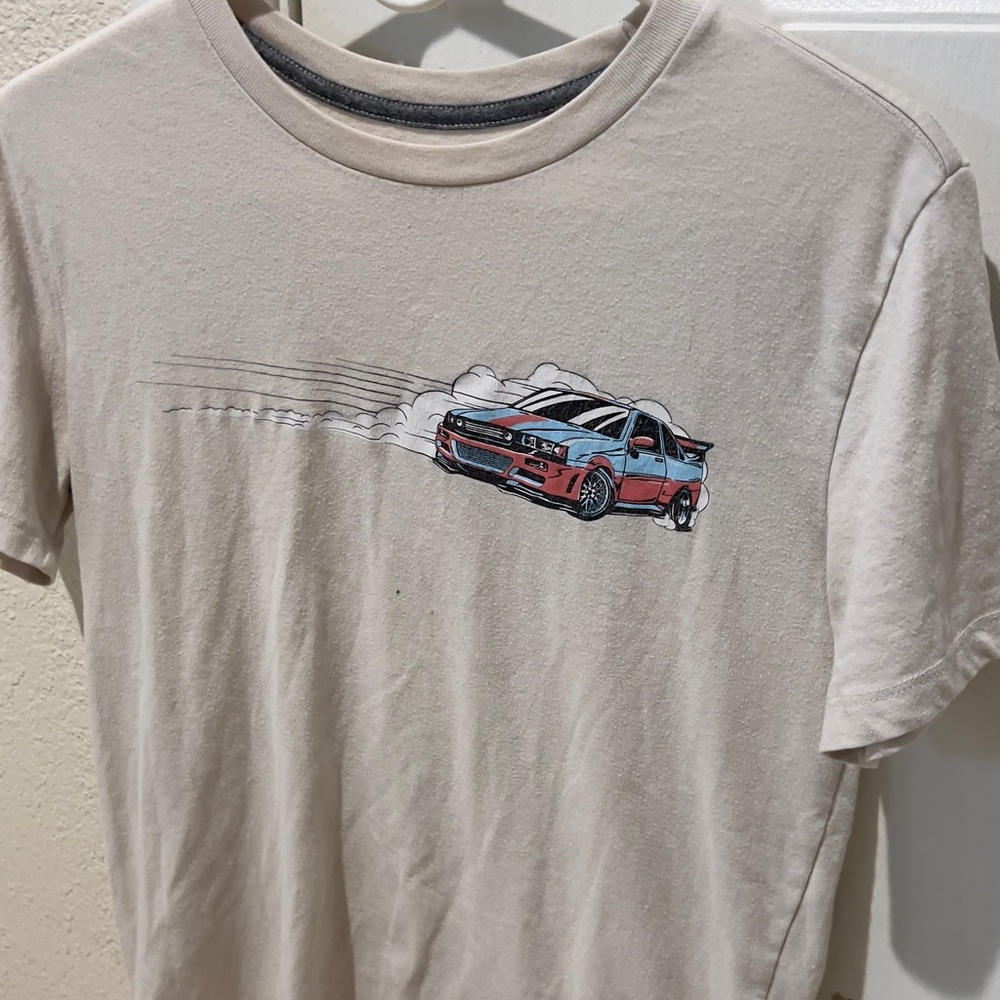 Old Navy Cream Tee with Red Car Graphic